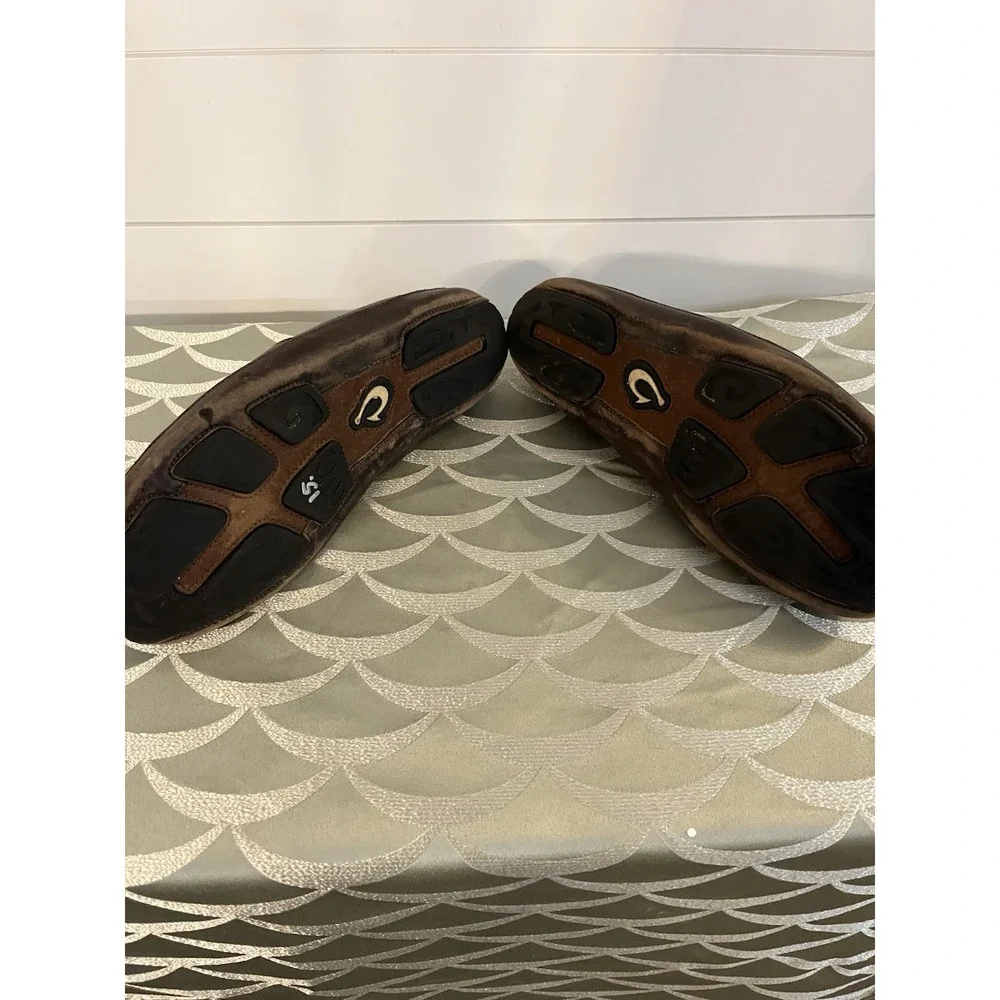 OluKai 'Akepa Moc Men's Leather Slip-On Driver Loafers Brown Size 10.5